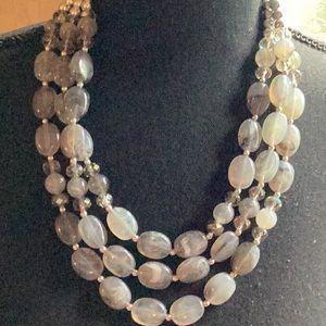Triple strand acrylic beads with crystals and silver beads